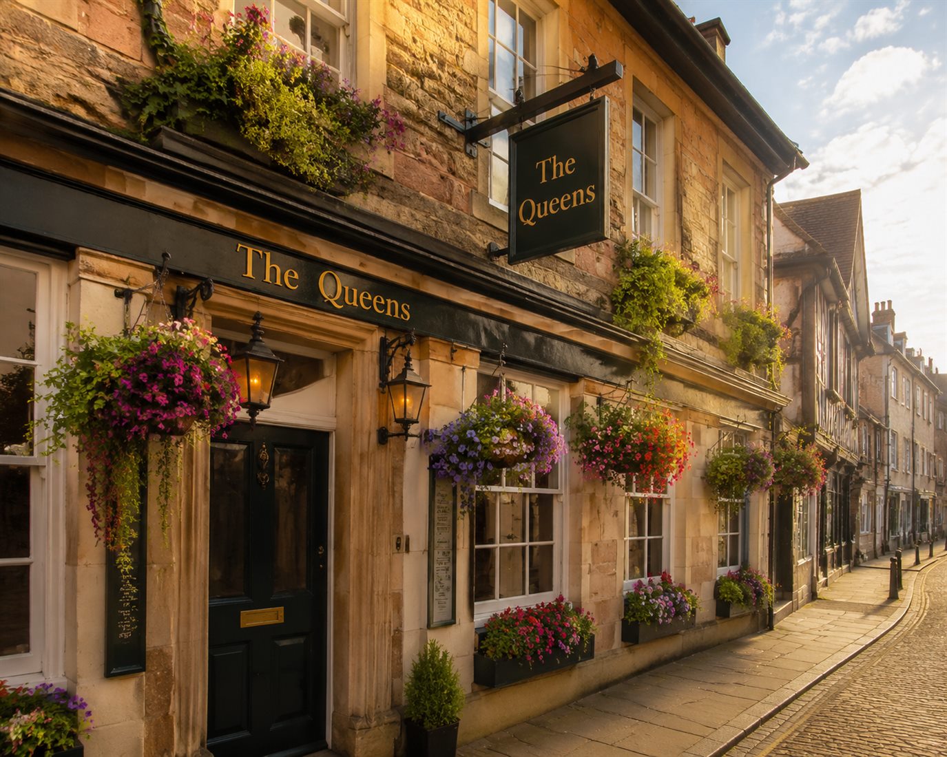 Traditional historic pub frontage for The Queens Ludlow concept